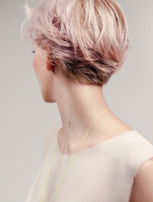 Pink Short Hairstyle  - Back View of Layered Short Haircut