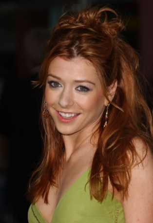 Alyson Hannigan Messy Half Up Half Down Hairstyle Alyson Hannigan Layered Brown Half Up Half Down Hairstyle
