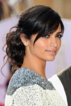 Easy Black Updo with Side Swept Bangs for Long Hair from Camila Alves  Camila Alves Easy Black Updo with Side Swept Bangs for Long Hair