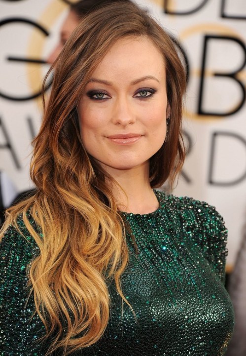 Celebrity Olivia Wilde Long Ombre Wavy Hairstyle for Women