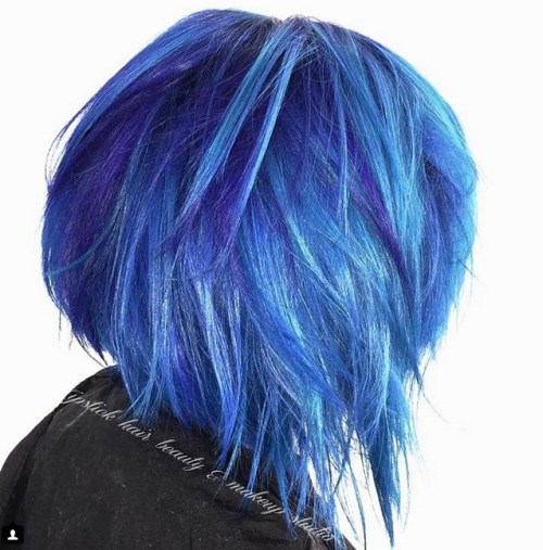hair color layer blue choppy