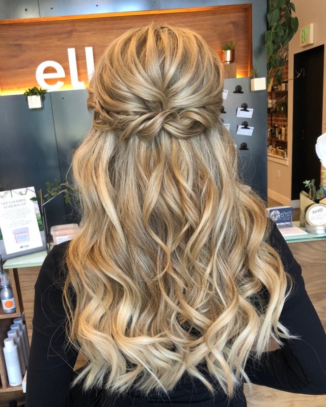 Half Up Twisted Crown with Long, Flowing Waves