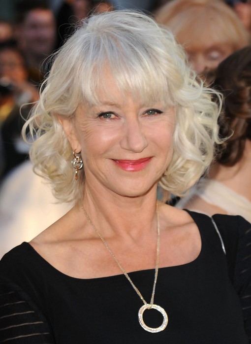 Helen Mirren Medium Blonde Curly Hairstlye for Women Over 60