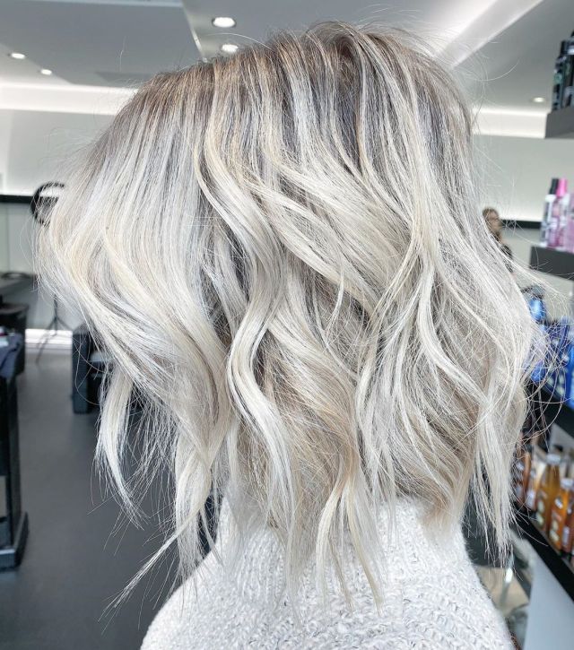Icy Blonde Lob With Babylights