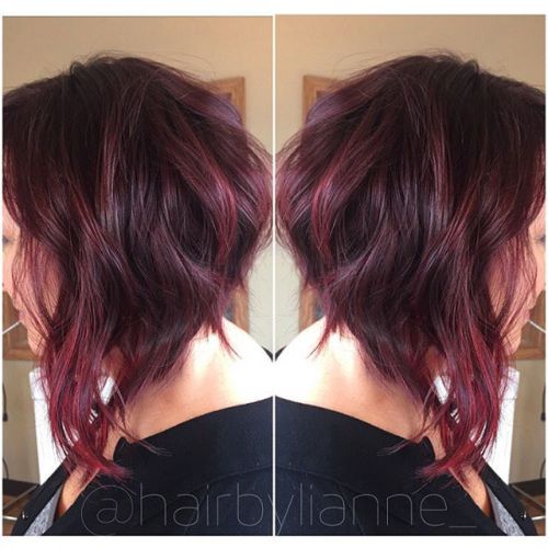 Inverted Messy Purple Bob Hairstyle