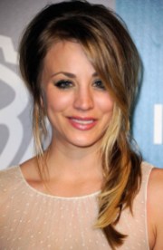 Half Up Half Down Hairstyle with Long Side Bangs Kaley Cuoco Half Up Half Down Hairstyle with Long Side Bangs