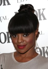 Keisha Buchanan Knot Hairstyle with Bangs for African American  Top Knot Hairstyle with Bangs for Black Women