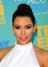 Kim Kardashian Black Bun Updo Hairstyle for Long Hair Kim Kardashian Black Formal Bun Updo Hairstyle