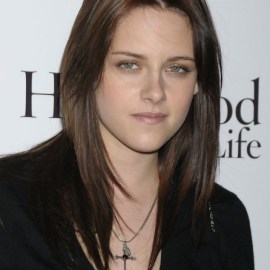 Kristen Stewart Long Center Parted Brunette Hairstyle