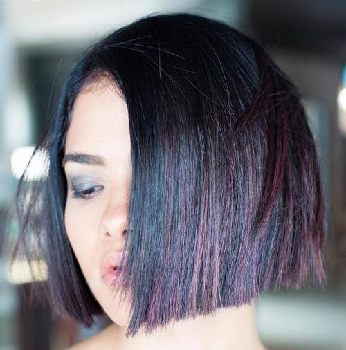 Lavender Highlights in Blunt Bob