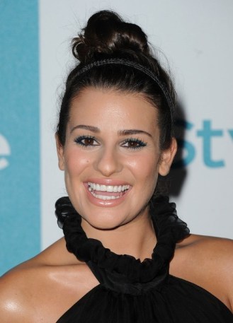 Lea Michele Casual Messy Updo with Headband Lea Michele Casual Messy Updo with Headband