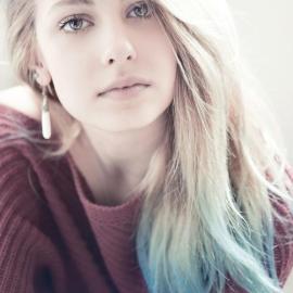 Light Blue Dip Dye on Long Hairstyle for female