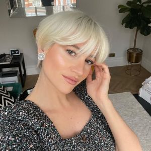 longer length pixie with Flipped Bangs