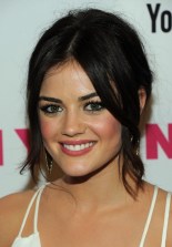 Lucy Hale Black Loose Bun Updo With Center Part Bangs Lucy Hale Black Loose Bun Updo With Center Part Bangs