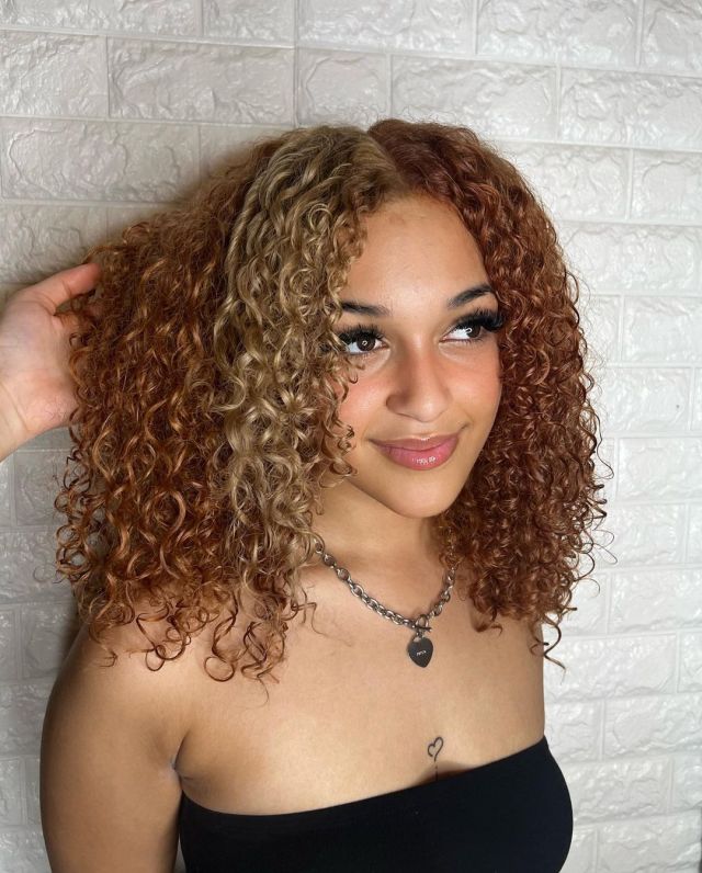 medium curly Skunk Stripe Hair ideas 19