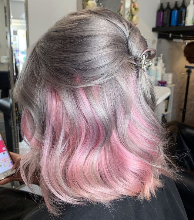Mini French Twist With Peek a Boo Pink Highlights for thick hair