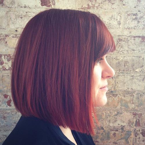 Red Blunt Bob with Bangs