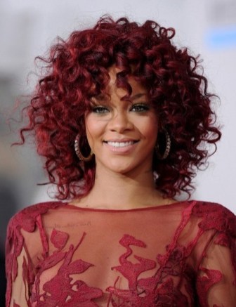 Rihanna Medium Length Red Curly Hairstyle Rihanna Medium Length Red Curly Hairstyle