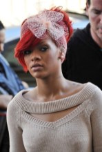 Rihanna Red Updo with Hair Bow - Beautiful! Rihanna Red Updo with Hair Bow