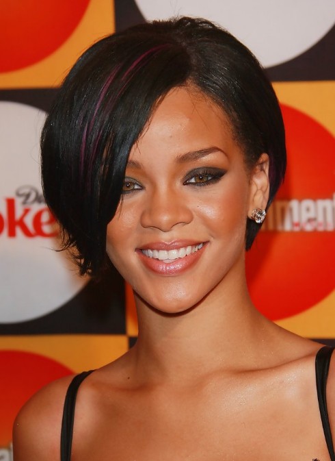 Rihanna Short Hairstyle with Streaks