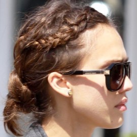 Jessica Alba Cute Braided Bun Hairstyle 2013