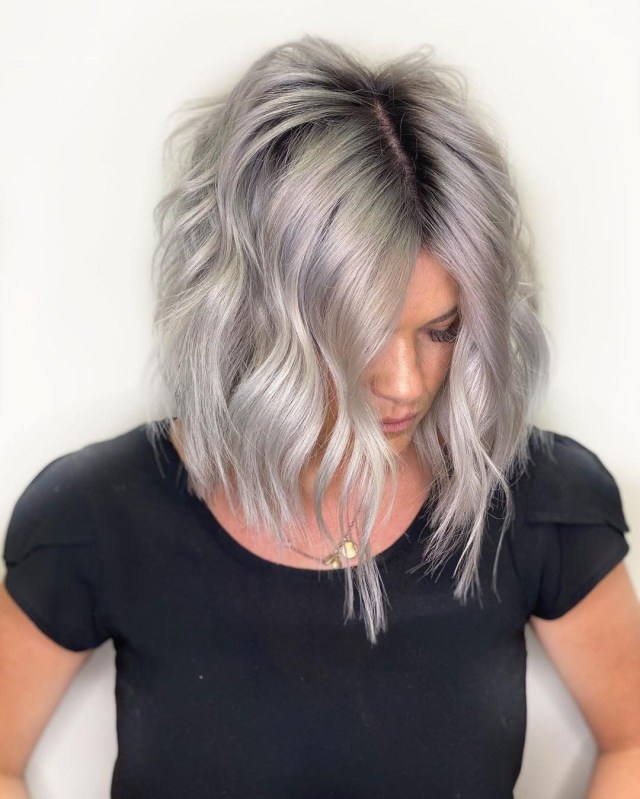 Rooted Ash Blonde Angled Lob
