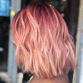 rose gold red and blonde balayage bob hairstyle