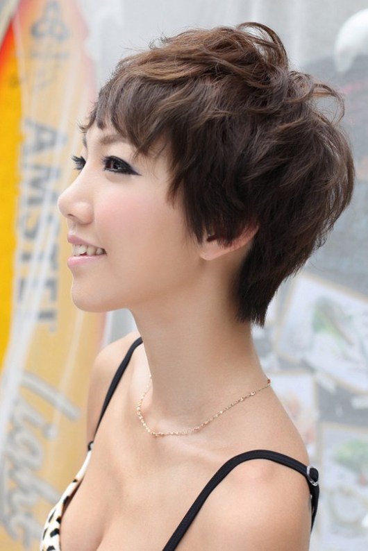 Side view of short pixie cut