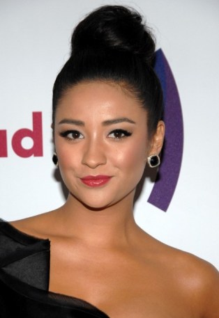 Elegant High Black Bun Updo 2025 - Bun for Prom Shay Mitchell Elegant High Black Bun Updo