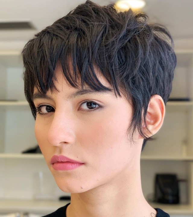 short black pixie cut with bangs