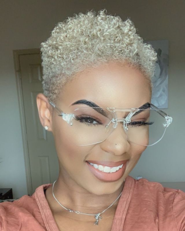 Short Curly Platinum Pixie Cut