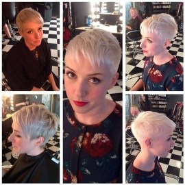 Short feminine blonde pixie cut for fine hair