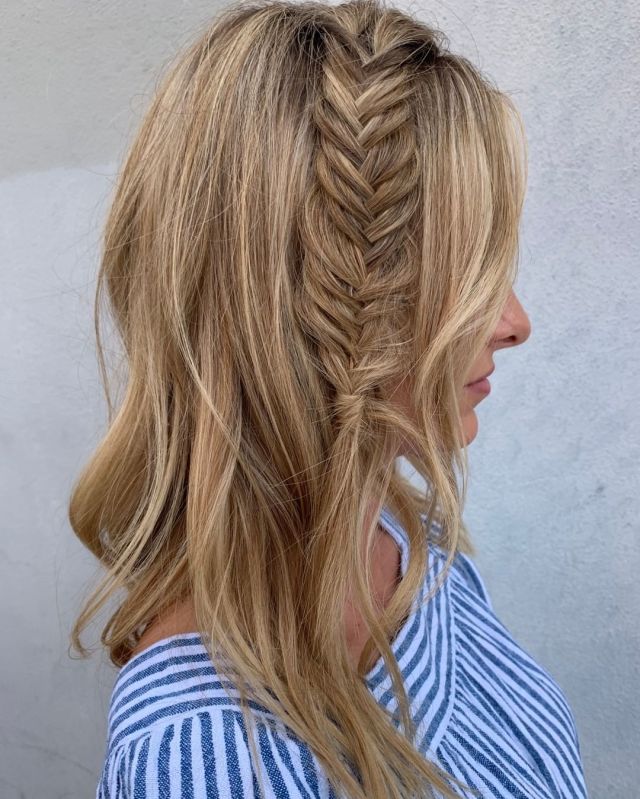 Side Swept Fishtail Braid with Tousled Texture