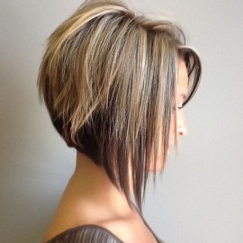 Side view of asymmetrical bob hairstyle
