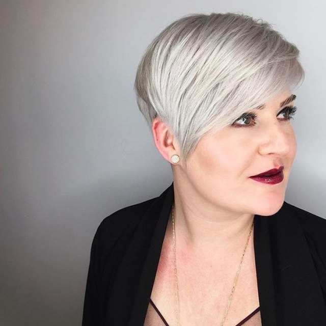 Silvery White Pixie With Bangs
