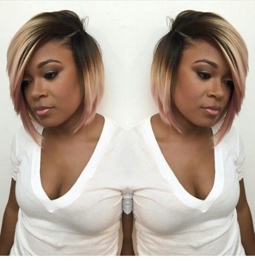 Trendy short angled ombre bob hairstyle for black women