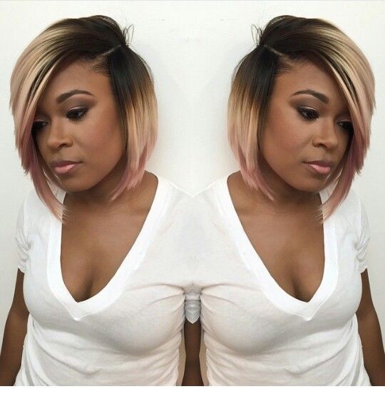 Trendy short angled ombre bob hairstyle for black women