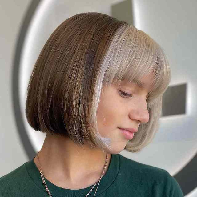 two tone short bob cut with blunt bangs