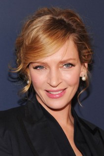 Sweet Bobby Pinned Updo with Side Swept Bangs Uma Thurman Sweet Bobby Pinned Updo with Side Swept Bangs