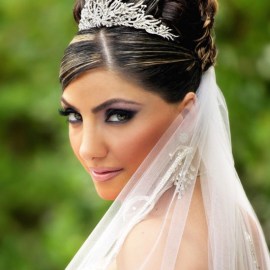 Wedding updos with veils birdcage style