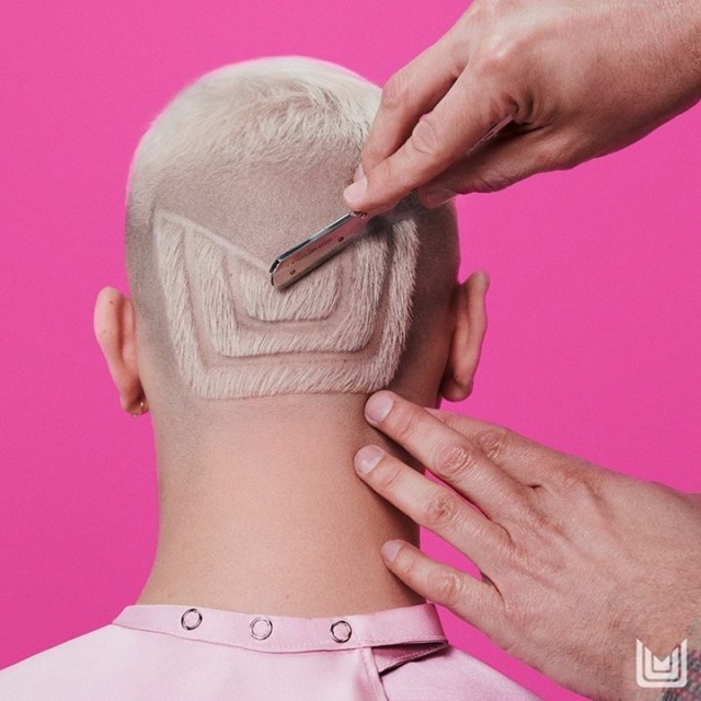 White Blonde Buzz Cut With Designs