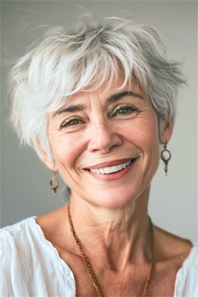 woman over 60 layered short layered shag pixie 24