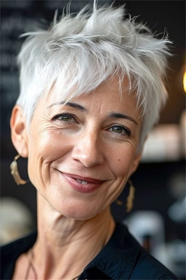 woman over 60 short spiky pixie 15