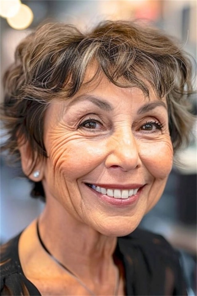 woman over 60 short tousled bob 21